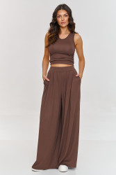 komplektas viskozinis - topas ir placios kelnes sokoladinis M871