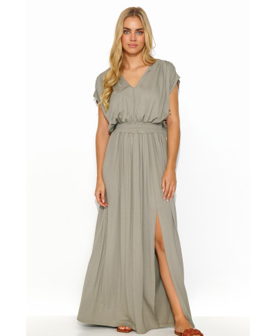 ilga suknia su guma per liemeni taupe M825