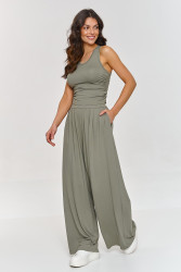 komplektas viskozinis - topas ir placios kelnes oliwkowy M871