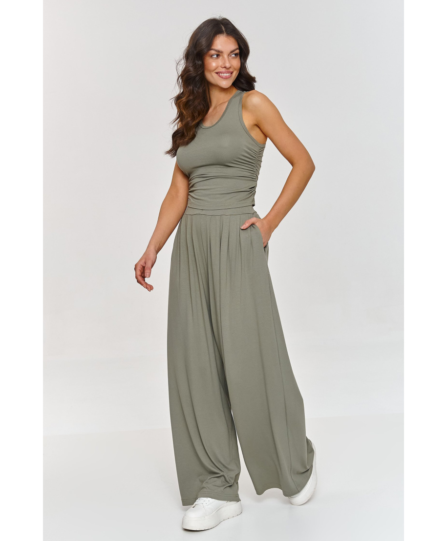 komplektas viskozinis - topas ir placios kelnes oliwkowy M871