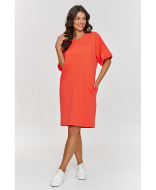 suknele su krótkimi, szerokimi rękawami koralowa M864