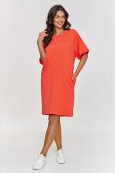 suknele su krótkimi, szerokimi rękawami koralowa M864