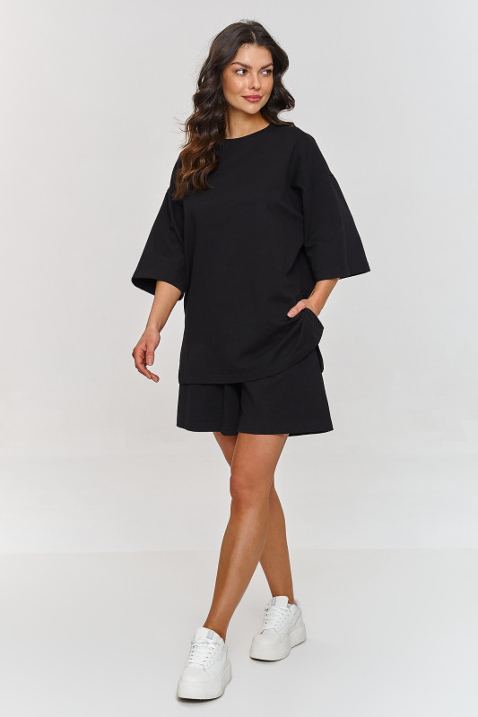 Dresowy komplektas su t-shirtem ir szortami juodas M870