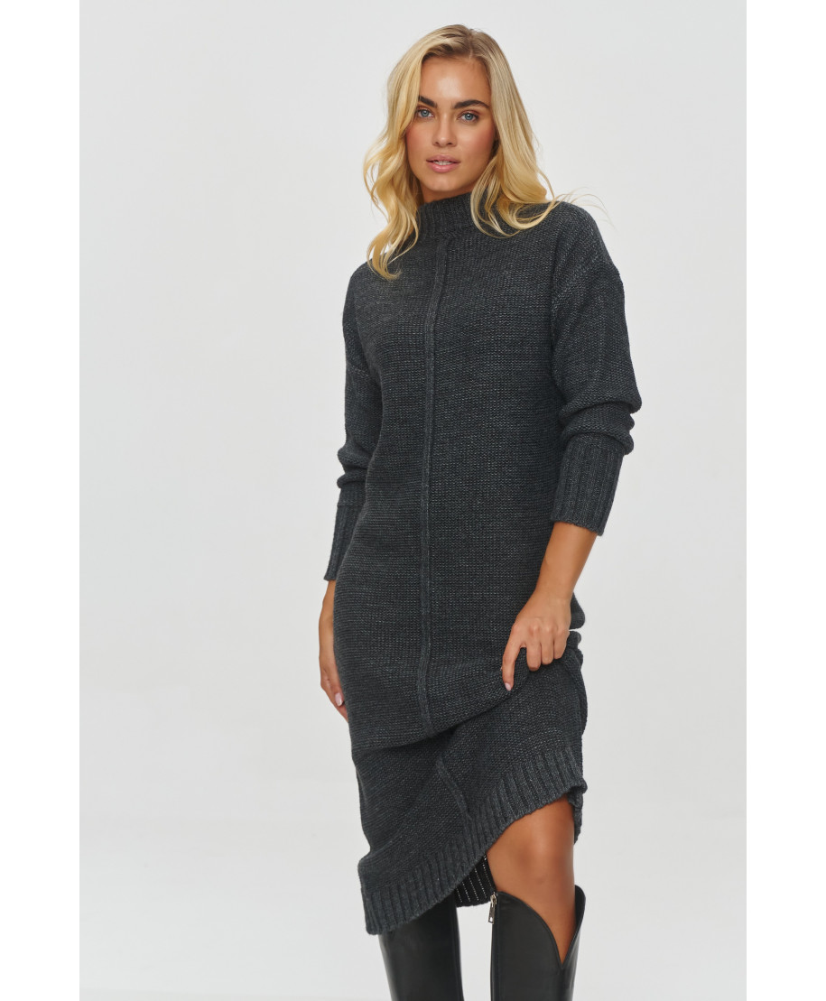 ilgas megztinis moteriskas o prostym kroju grafitowy melanzas S147