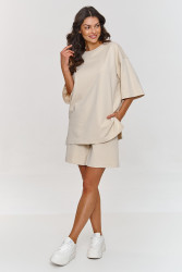 Dresowy komplektas su t-shirtem ir szortami sviesus beż M870