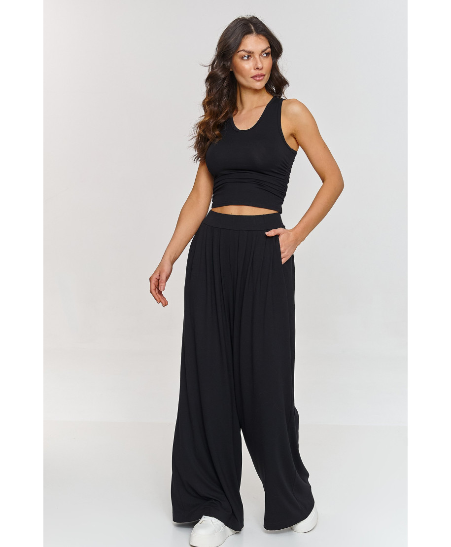 Viskozes komplekts – Tops un platas bikses melns M871