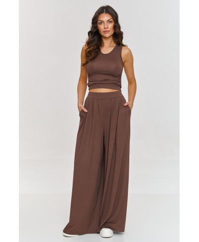 Viskozinis komplektas – Topas ir plačios kelnės šokoladinis M871