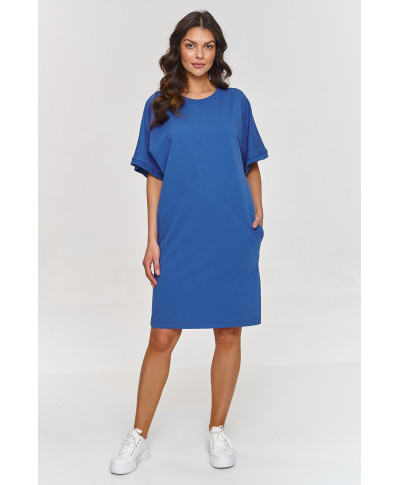 Kleita ar īsām, platām piedurknēm indigo M864