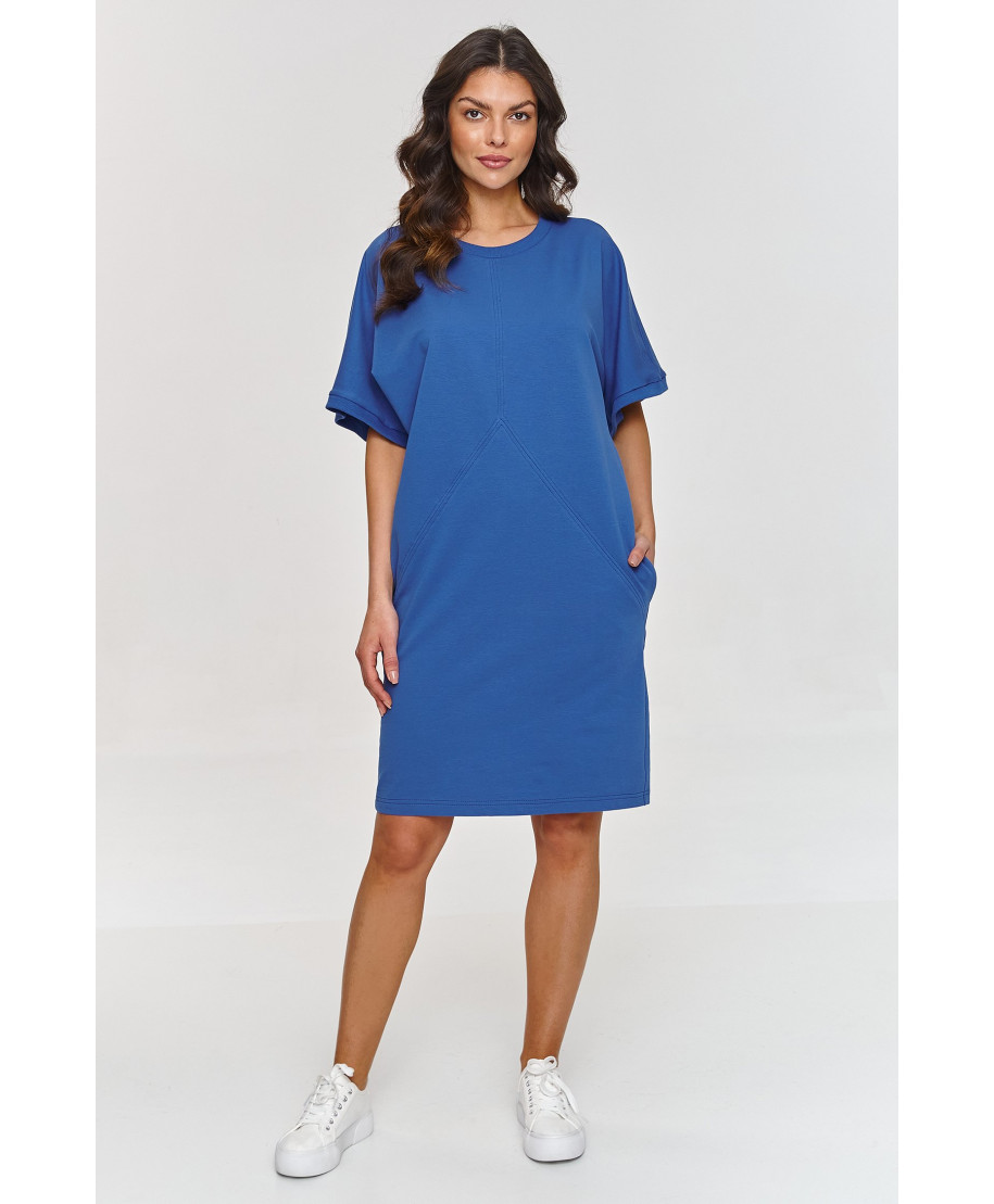 Kleita ar īsām, platām piedurknēm indigo M864