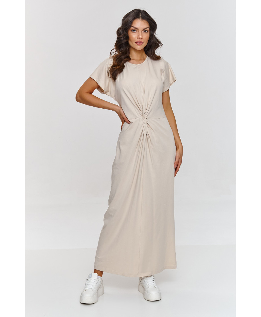 Kleita maxi ar pārklājumu viduklī gaiši bēša M878