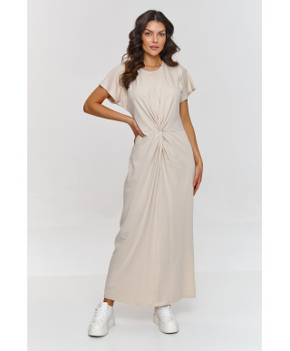 Kleita maxi ar pārklājumu viduklī gaiši bēša M878