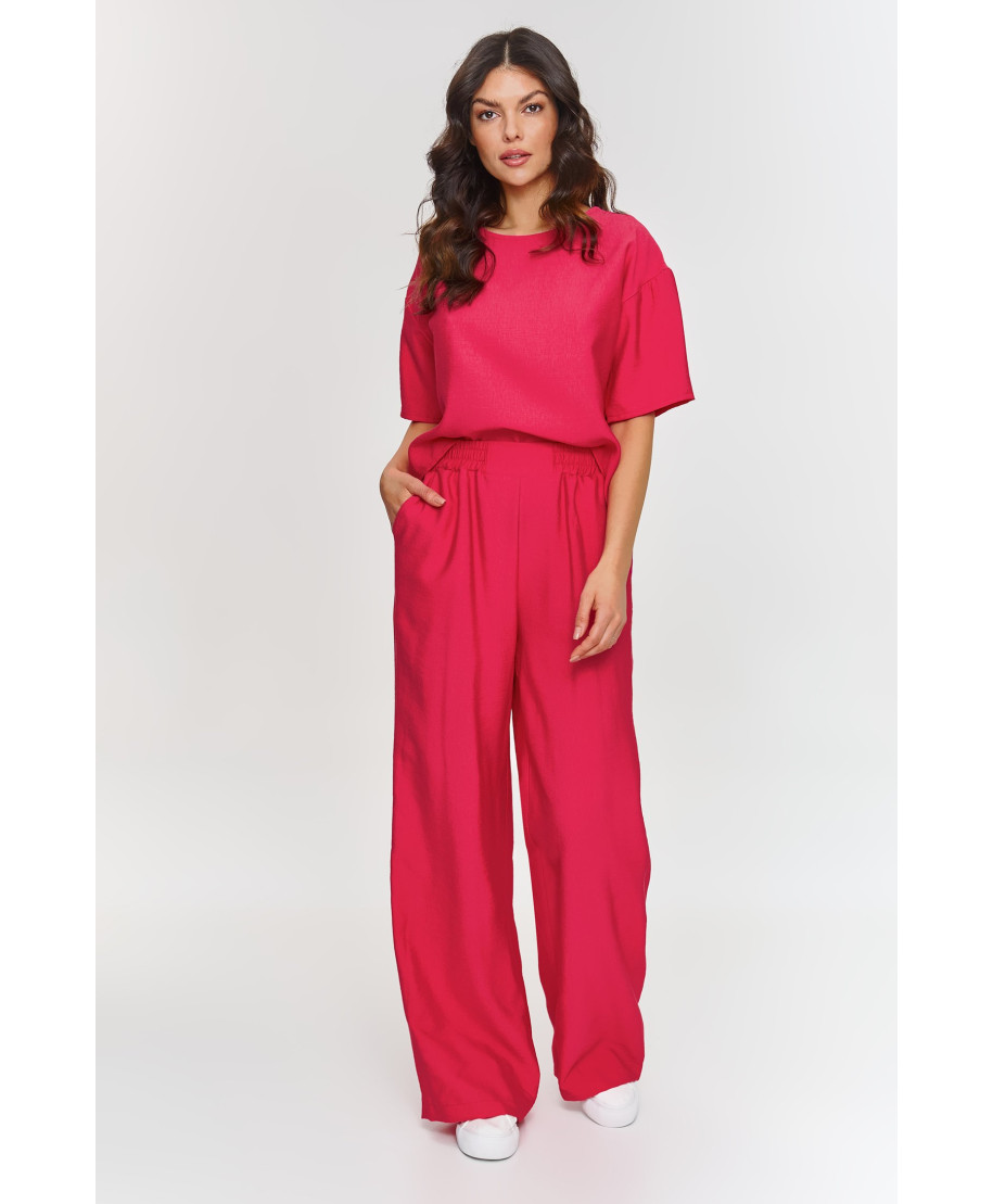 elegantiskas komplektas su szerokimi spodniami malinowy M881