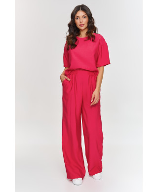 elegantiskas komplektas su szerokimi spodniami malinowy M881