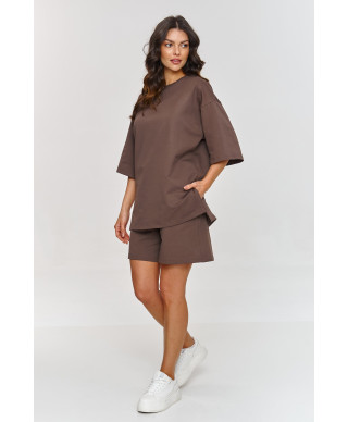 Dresowy komplektas su t-shirtem ir szortami sokoladinis M870