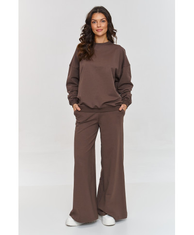 Oversize komplektas su plačiomis kelnėmis šokoladinis M863
