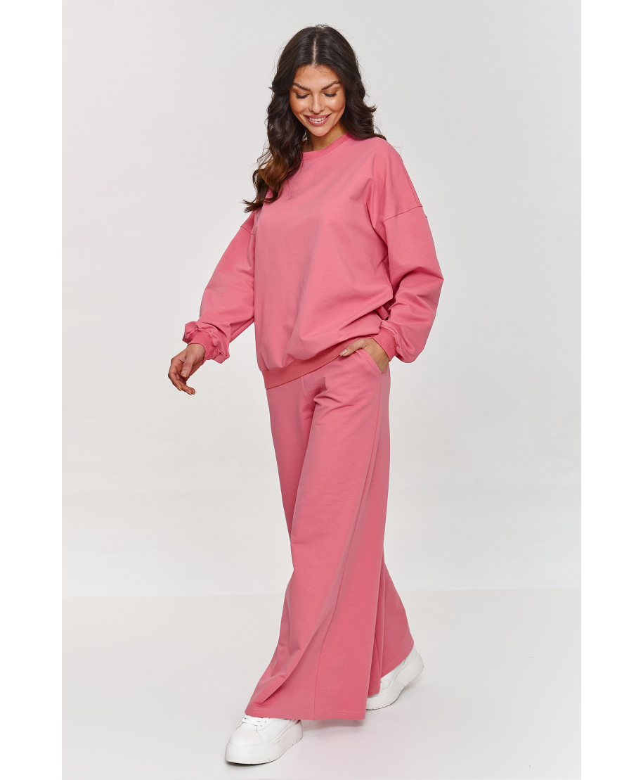 Oversizowy komplektas su szerokimi spodniami sviesiai rozine M863