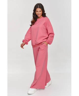 Oversizowy komplektas su szerokimi spodniami sviesiai rozine M863