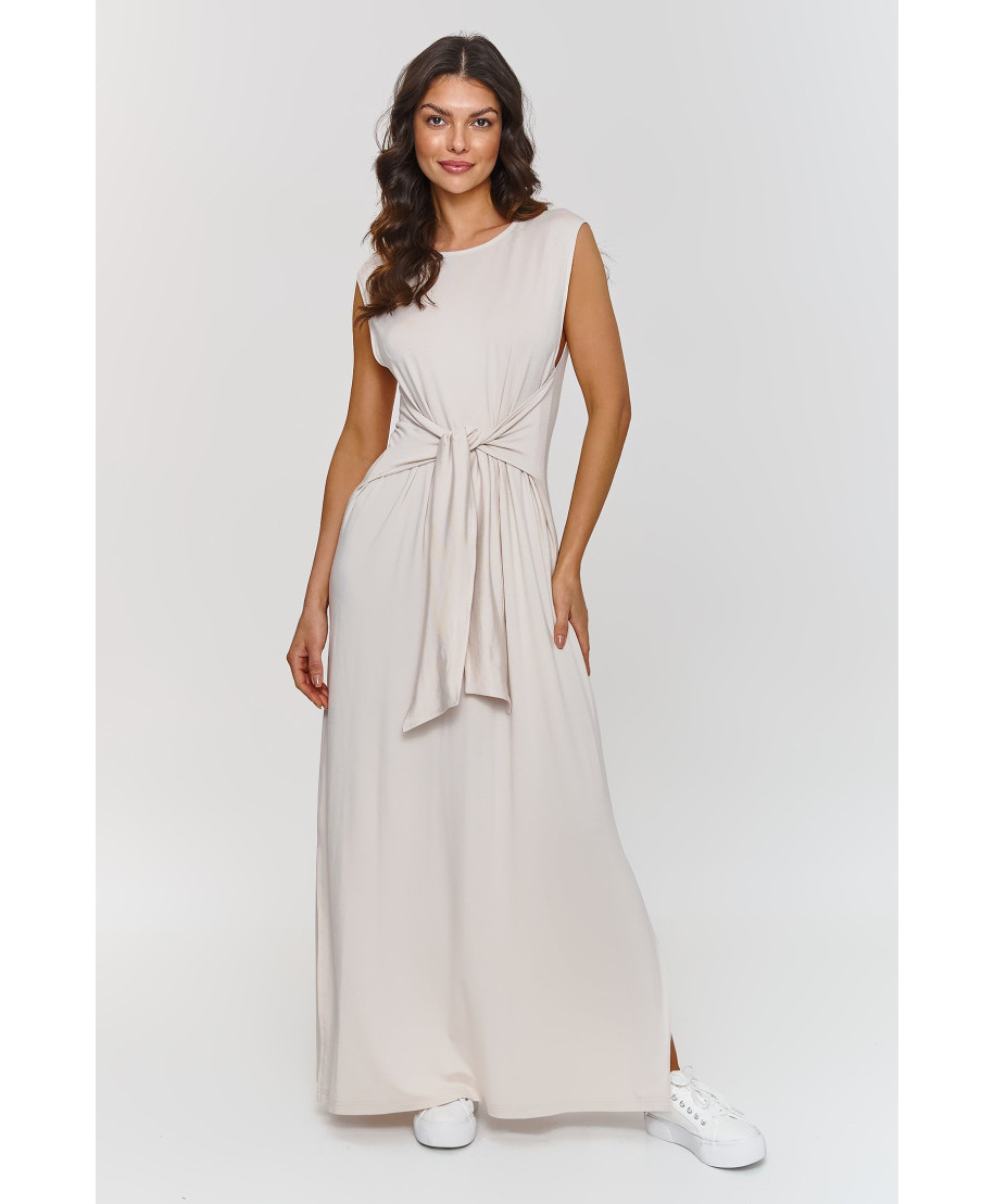 Kleita maxi ar jostu viduklī gaiši bēša M873