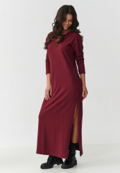 suknele maxi ilgomis rankovemis ir rozcięciem bordo M901
