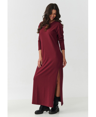suknele maxi ilgomis rankovemis ir rozcięciem bordo M901
