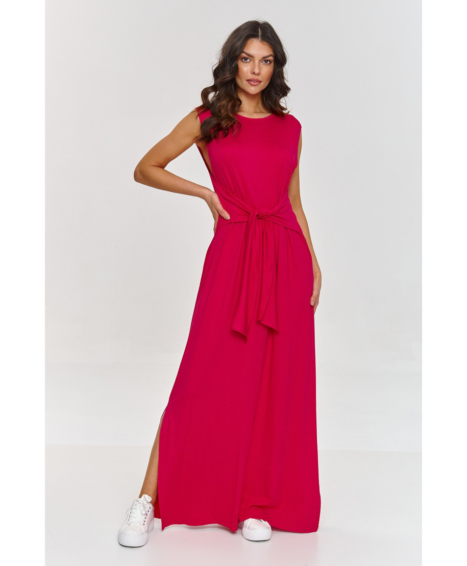 Suknelė maxi su diržu juosmenyje avietinė M873