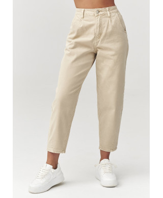 Jeansy mom fit su wysokim stanem beżowe C31