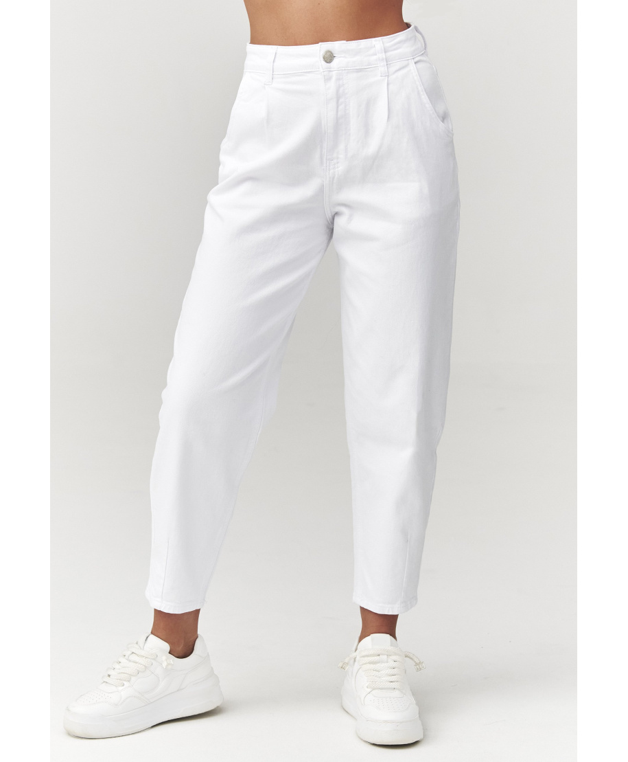 Jeansy mom fit su wysokim stanem białe C31