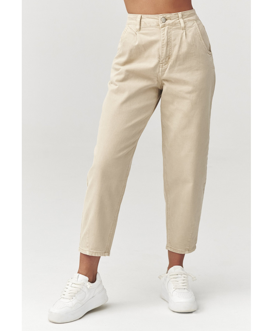 Jeansy mom fit su wysokim stanem beżowe C31