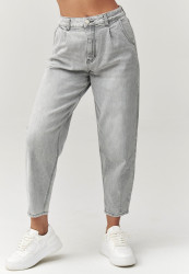 Jeansy mom fit su wysokim stanem szare C31