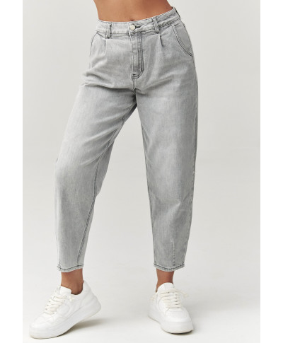 Jeansy mom fit su wysokim stanem szare C31
