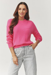 Miękki megztinis moteriskas su okrągłym iskirpte sviesiai rozine C40