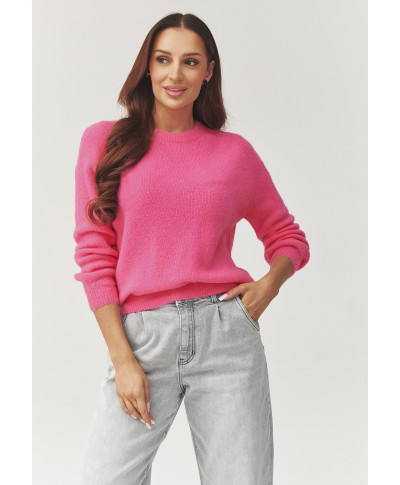 Minkštas moteriškas megztinis apvaliu kaklu kūdikių rožinės spalvos C40