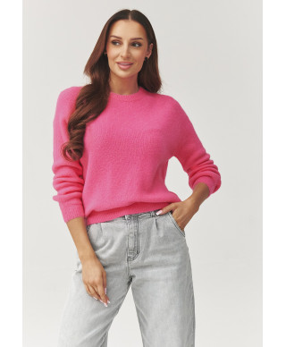 Mīksts sieviešu džemperis ar apaļu kakla izgriezumu bēbju rozā krāsā C40