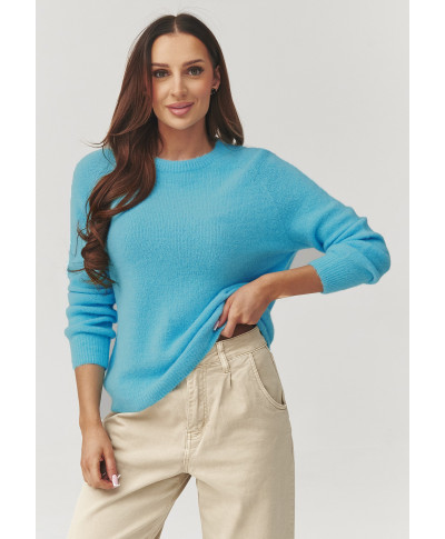 Mīksts sieviešu džemperis ar apaļu kakla izgriezumu gaiši zils C40