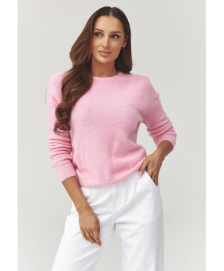 Minkštas moteriškas megztinis su apvalia iškirpte pudros rožinės spalvos C40