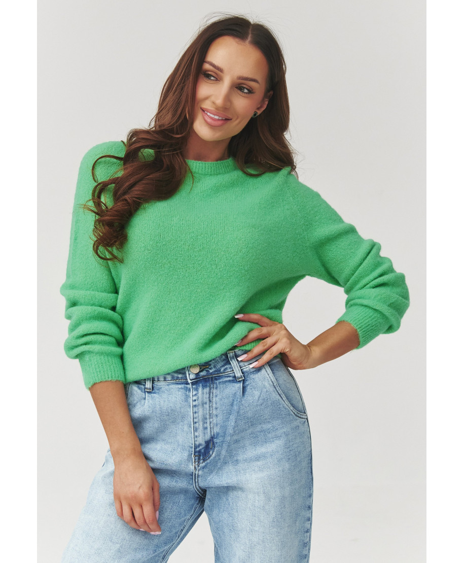 Mīksts sieviešu džemperis ar apaļu kakla izgriezumu zaļš C40