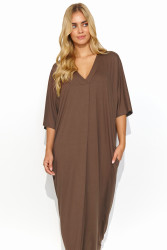 ilga suknele oversize is viskozes sokoladine M820