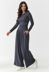 komplektas viskozinis su marszczoną bluzką ir szerokimi spodniami antracytowy M892