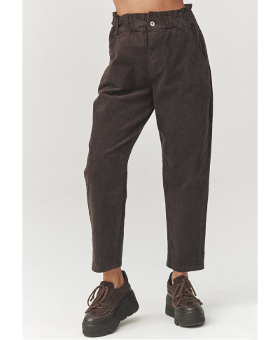 Kordinės kelnės aukštu liemeniu šokolado spalvos C33