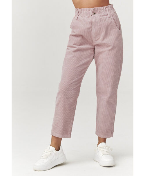 Kordētas bikses ar augsto jostasvietu pūderrozā C33