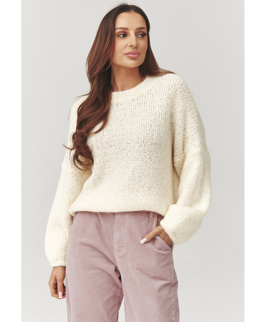 Megztinis damski oversize mėlynas ecru C37