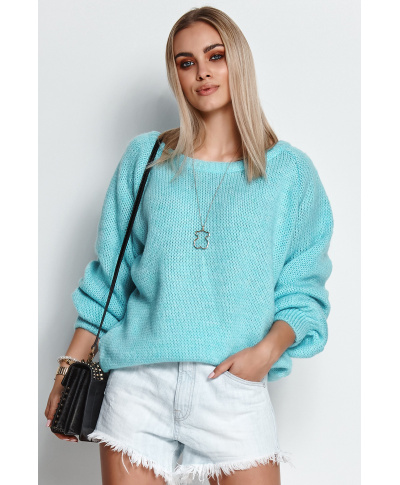 Džemperis sieviešu uzvelkams pāri galvai ar savelkamu auklu lazurkrāsas S114