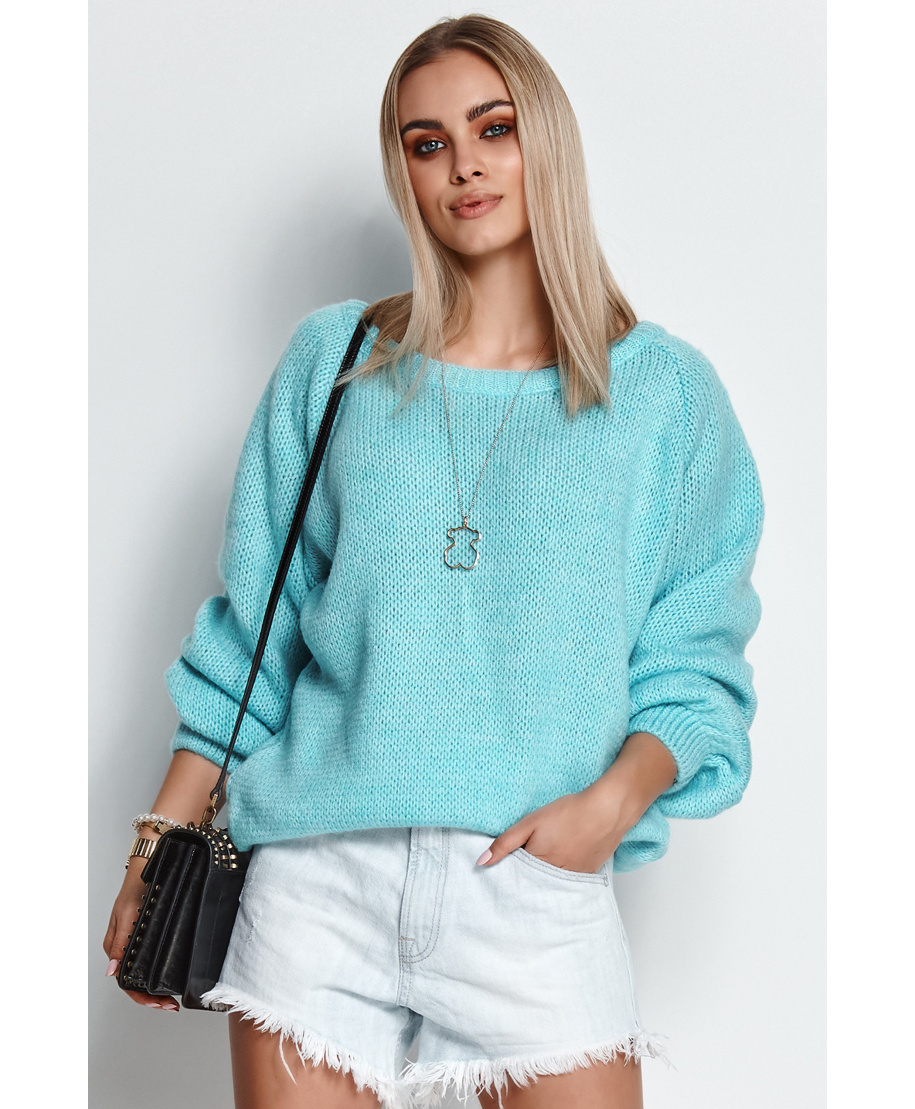 Džemperis sieviešu uzvelkams pāri galvai ar savelkamu auklu lazurkrāsas S114