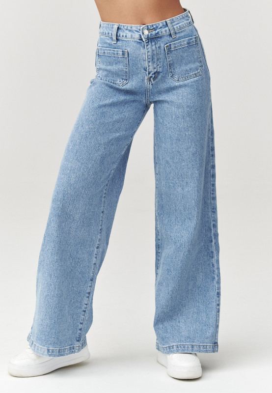 Jeansowe kelnes damskie su szeroką nogawką denim C32