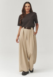 Eleganckie placios kelnes su zakładkami beżowe C34