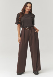 Eleganckie placios kelnes su zakładkami czekoladowe C34