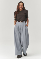 Eleganckie placios kelnes su zakładkami szare C34
