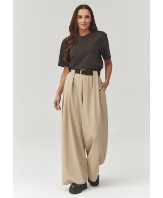 Eleganckie placios kelnes su zakładkami beżowe C34