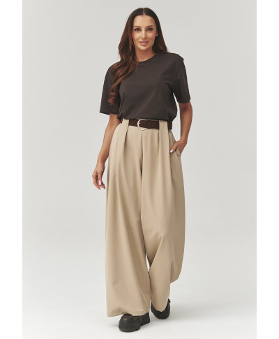 Eleganckie placios kelnes su zakładkami beżowe C34