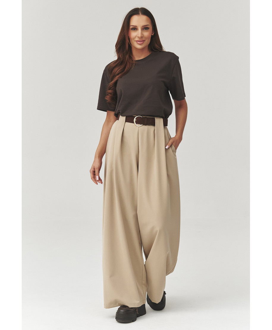 Eleganckie placios kelnes su zakładkami beżowe C34